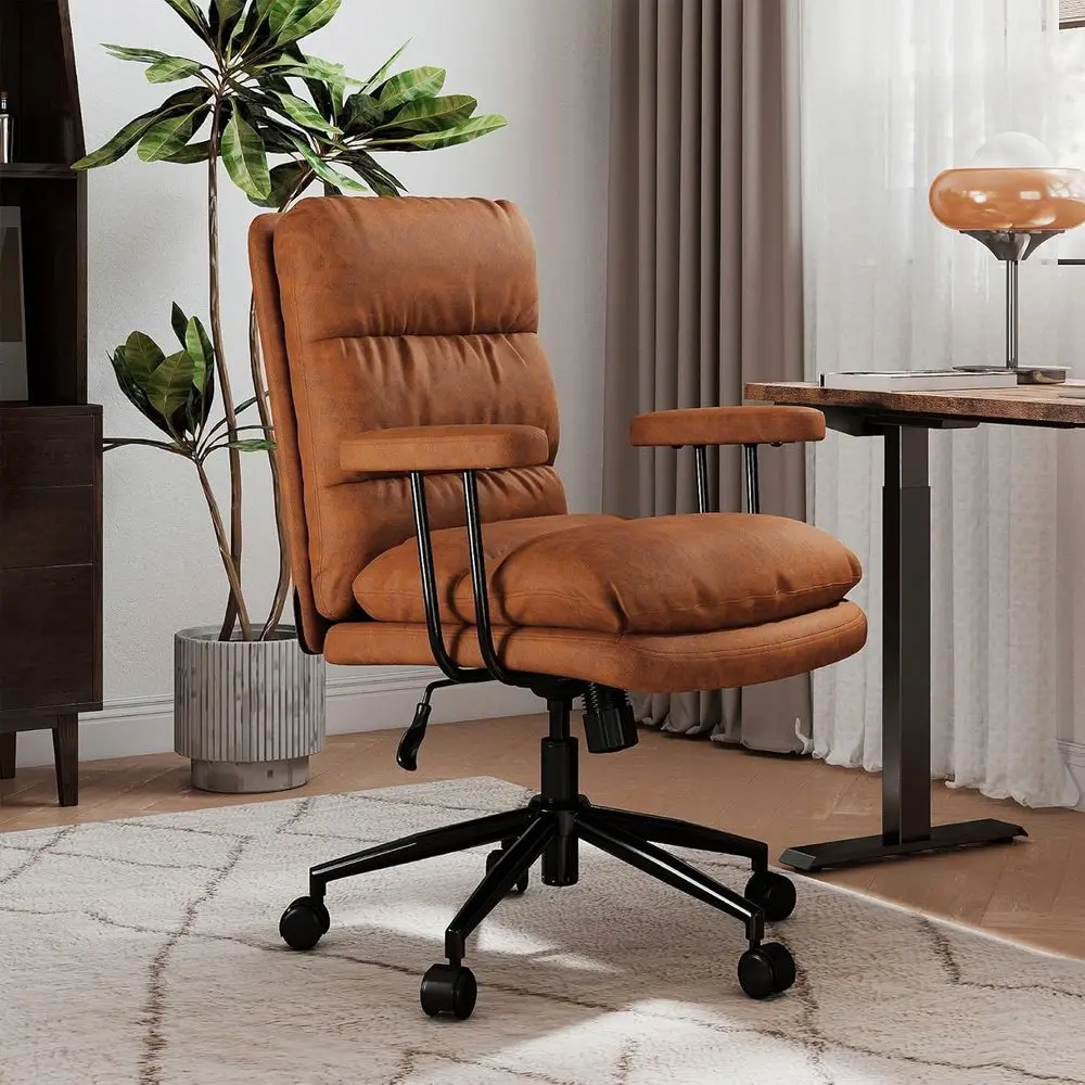 

Ergonomic Office Chair with Padded Seat and Armrests, Rolling Desk Chair, Adjustable Height Chair for Study, Makeup, Office, Bed