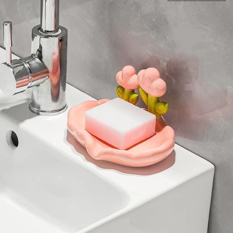 Decorative Soap Tray with Elegant Floral Pattern - Water Draining and Wall-Mounted Soap Container for Bathroom and Kitchen