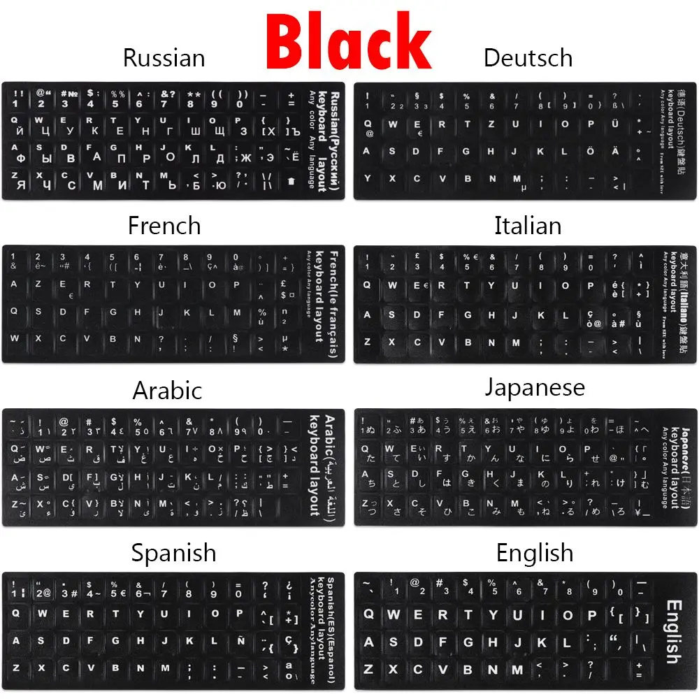 Adesivos antiderrapantes para teclado árabe espanhol Deutsch Layout do alfabeto da letra russa