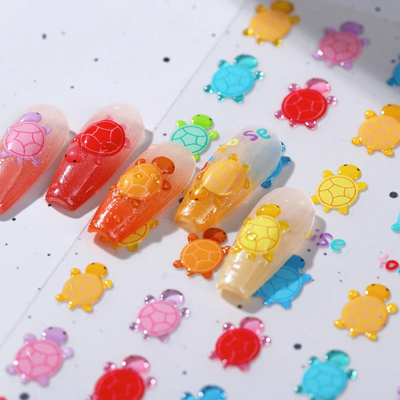 Cute Colorful Funny Cartoon Tortoies Turtles Goldfish Apple Shell Food Pudding Jelly Eyes Cookie Nail Art Sticker Manicure Decal