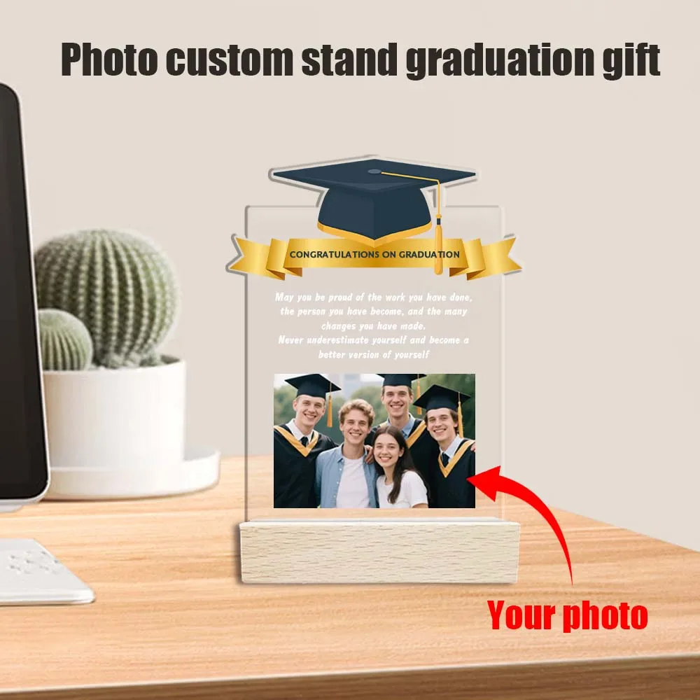 1pc Customized Photo Graduation Season Gift Acrylic Plaque, Wooden Base, Graduation Blessing Gift, Acrylic Customized Plaque image 5