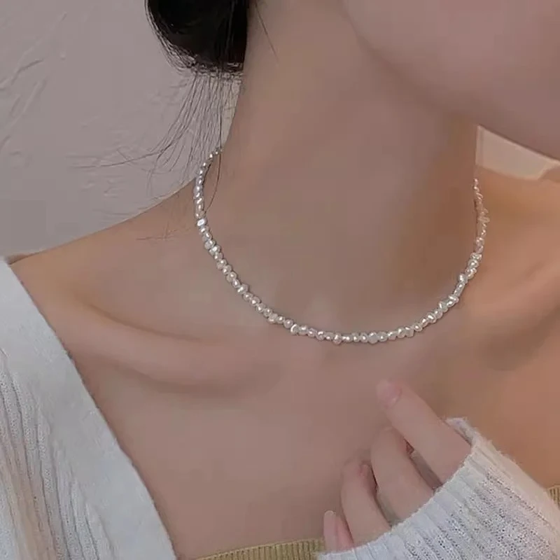 

4-5mm Baroque Freshwater Pearl Necklaces with 5cm Extend Chain 925 Sterling Silver 38 45 50cm Necklaces Jewelry Gift 2025 New