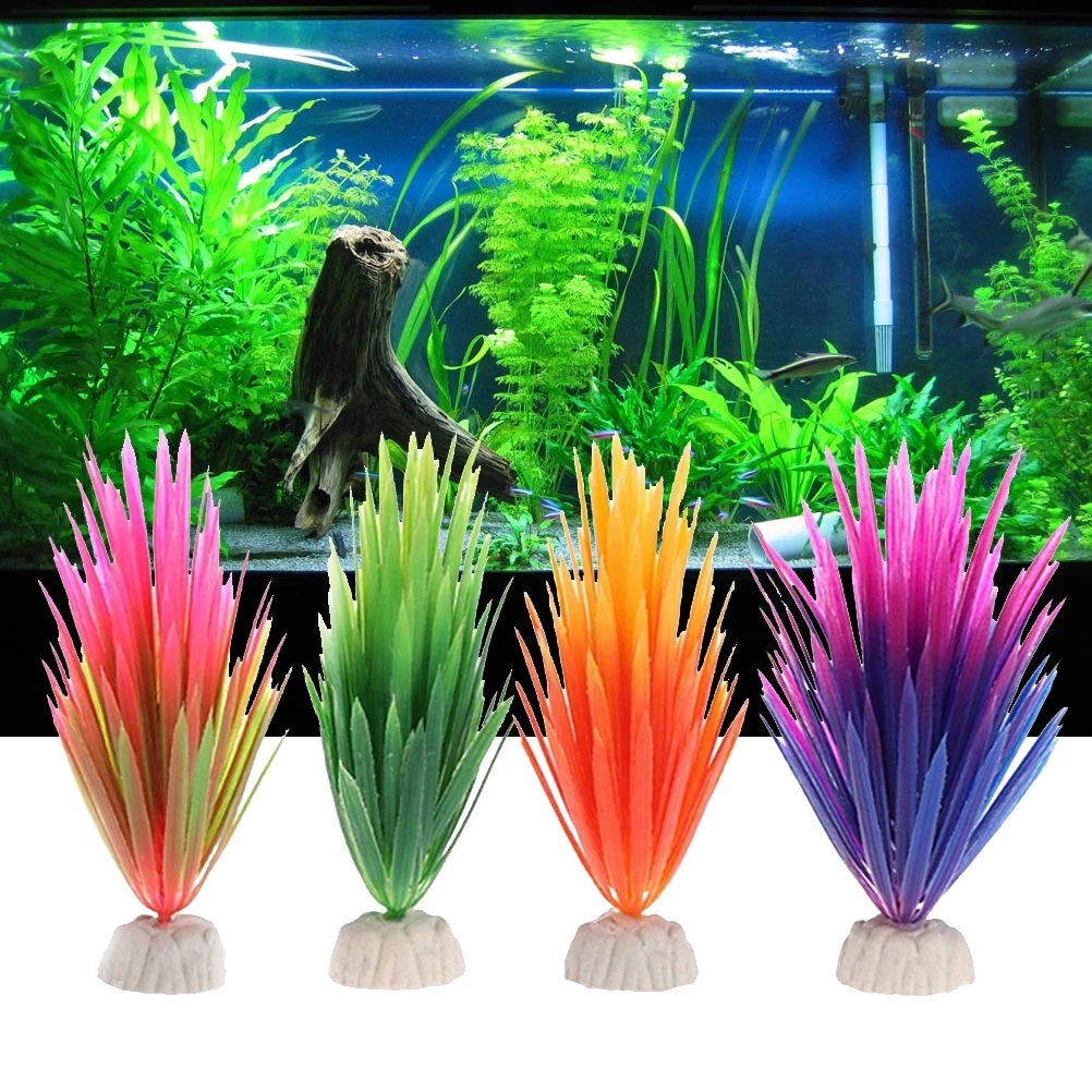 

4 pcs Plastic Grass Plants Artificial Aquarium Plants Realistic Fish Tank Decorations For Fresh Salt Water Non-Toxic Easy Clean