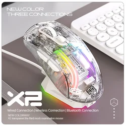 Атакская Акула X2 Pro Магнитная Зарядка Bluetooth мышь, три режима, RGB свет, прозрачный, индикатор батареи, компьютер телефон