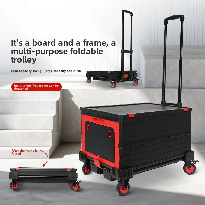 Foldable Storage Box Car Trunk Organizer Push Trolley Flatbed Cart Multi Function Rolling Storage Cart Flatbed Truck Handcart