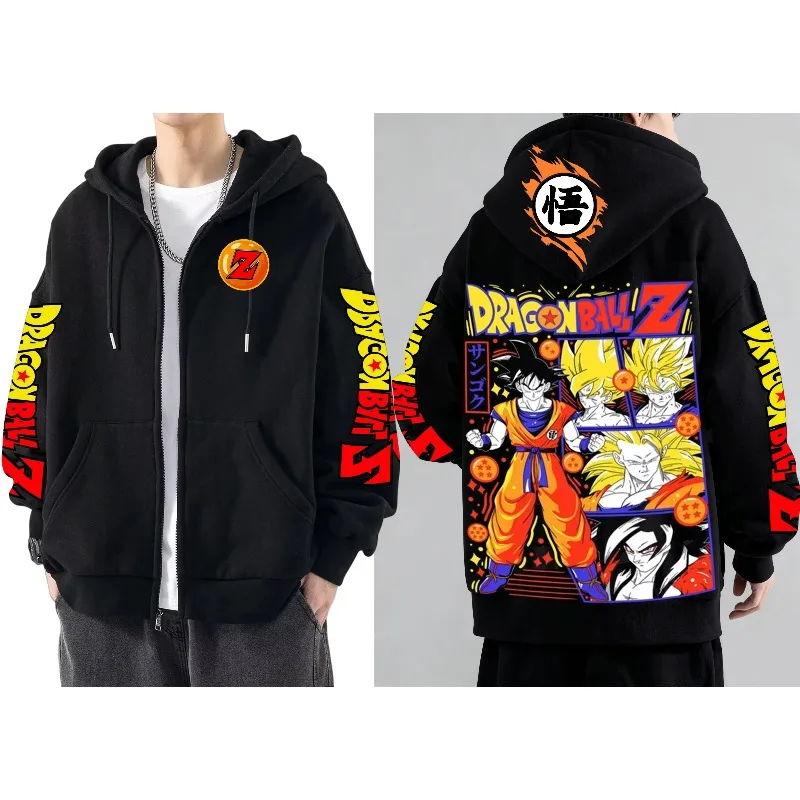 

Осень-зима мужские толстовки на молнии японского аниме Dragon Ball Z Goku графический свитшот винтажный пуловер Y2K повседневная одежда из 100% хлопка