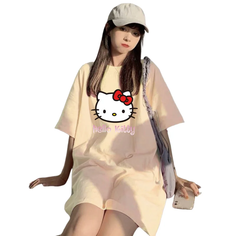ハローキティサンリオ夏の新女性のパジャマ学生かわいい Tシャツ半袖ホーム服ファッションプリントパジャマルーズドレス