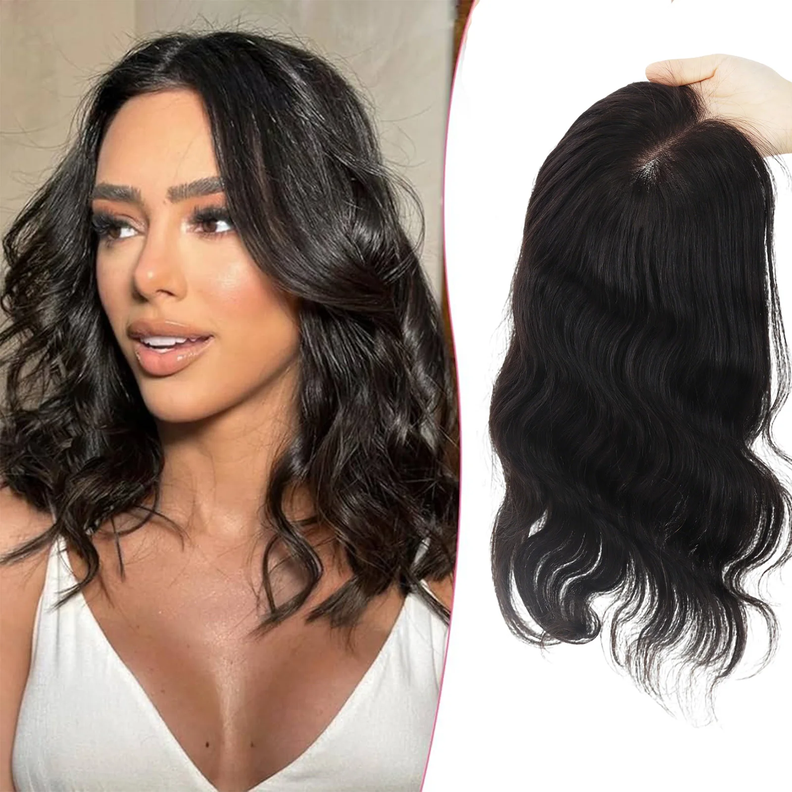 

Женский топпер 5x5HD с кружевной основой 6x7 дюймов, из натуральных человеческих волос, с кружевной передней частью, черный. # Накладка для волос из натуральных волос Remy 1b с реалистичной имитацией кожи головы и закрытым швом