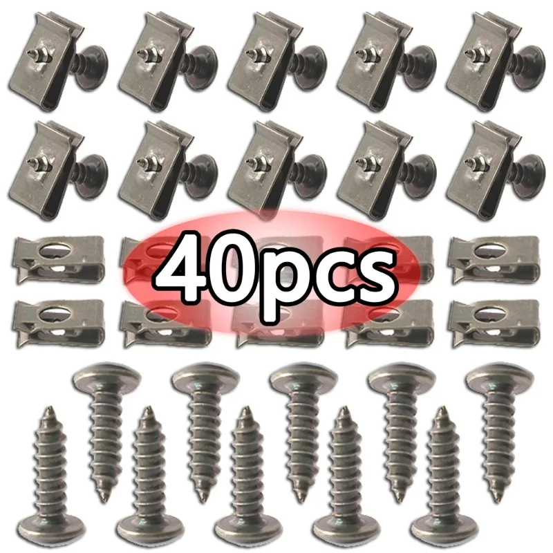 Car Metal U-Type Fasteners Clip Self-tapping Screw Clips Car Motorcycle Scooter Anti-rust Buckle Fastener Screw Base