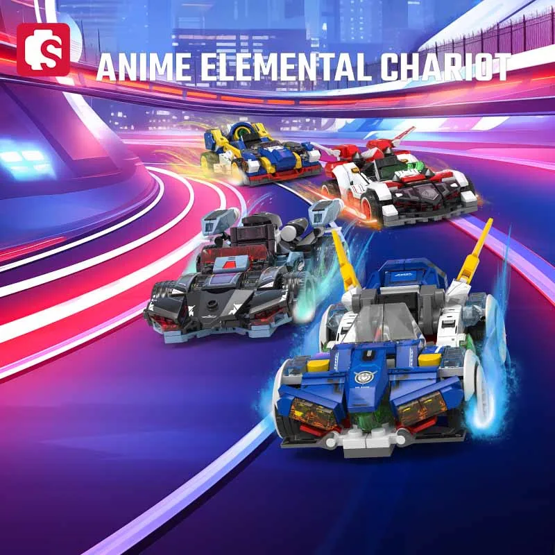 SEMBO Anime Elemental Chariot Assemblage Building Blocks MOC Sports Car Racing Vehicle Model Bricks Kids Toys for Boys DIY Gifts