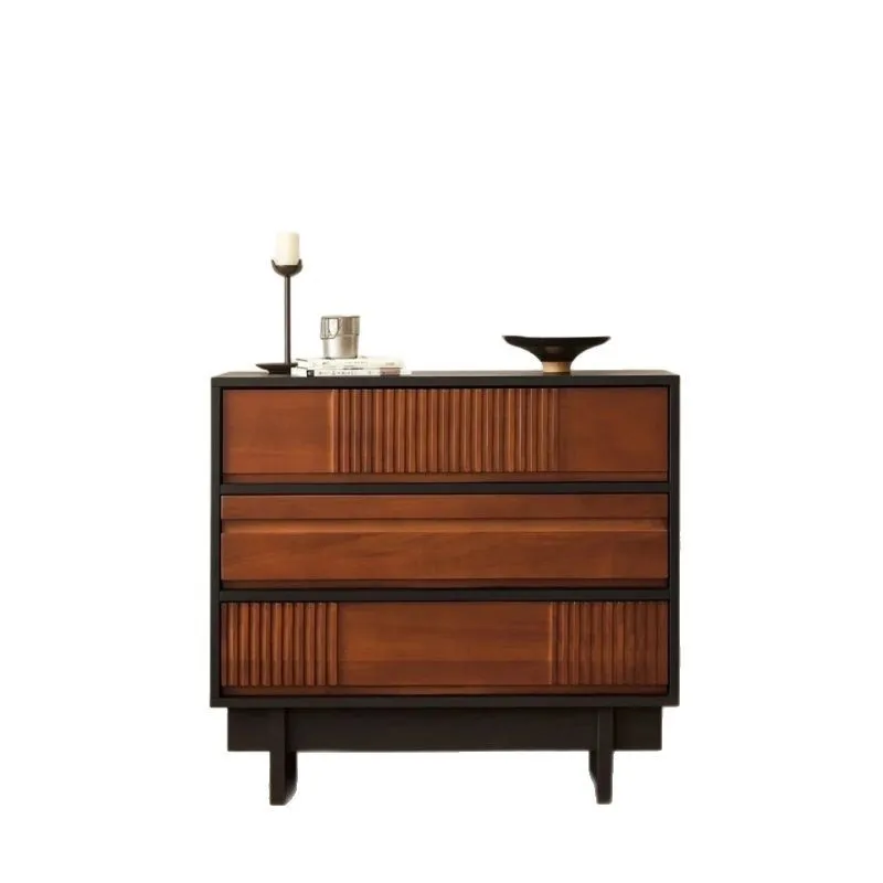 

Retro solid wood three-bucket cabinet medieval bedroom storage locker drawer vertical cabinet living room Nordic side cabinet si
