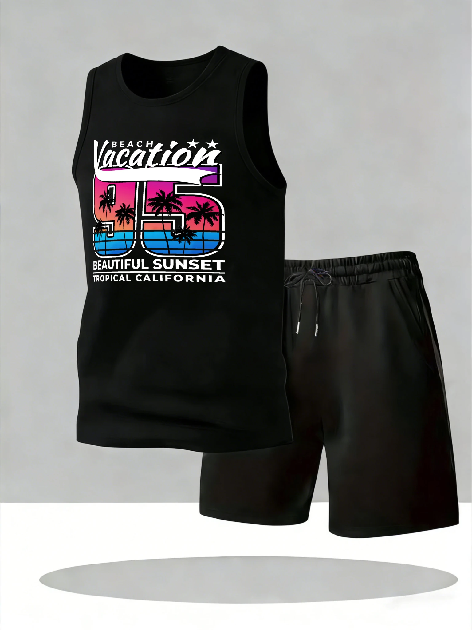 

Men's Tank Top Sets 2026 Summer Quick drying sports oversize beach men's suits running men's chandals crewneck Breathable