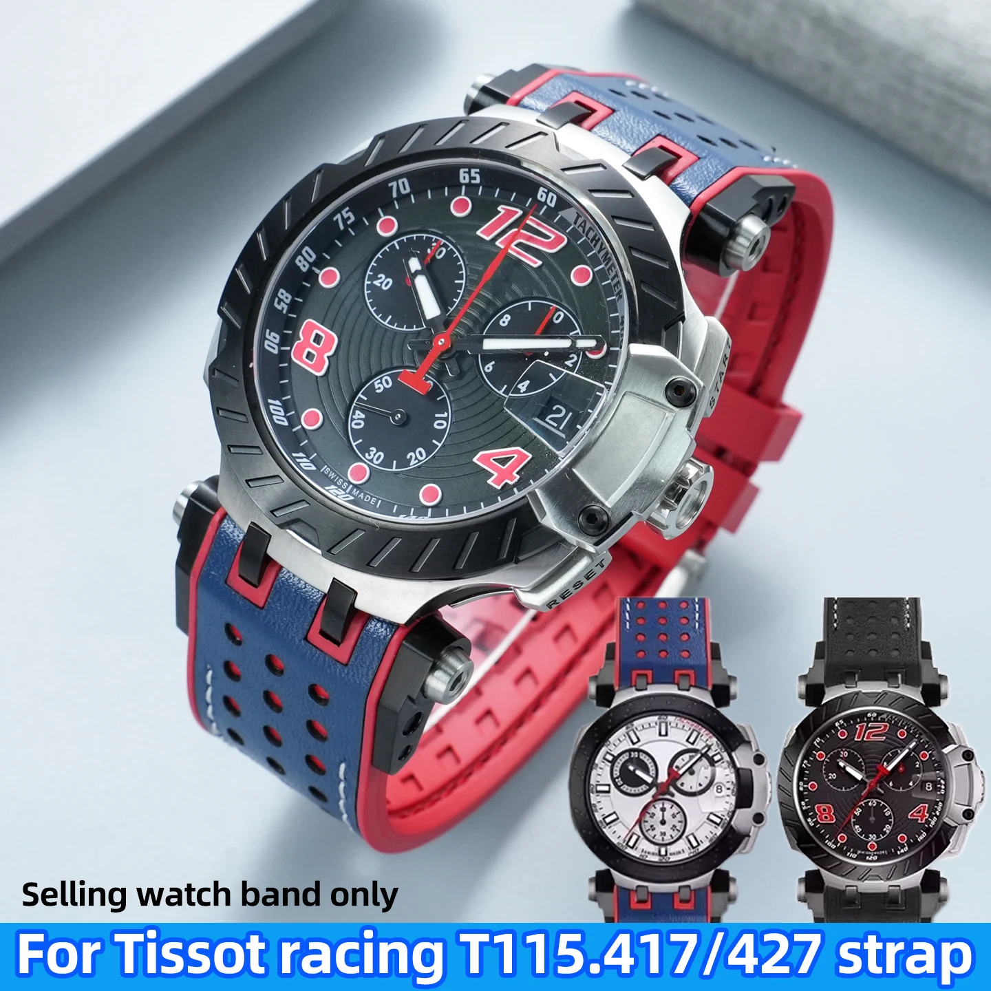 

Резиновый ремешок для часов Tissot 1853, 22 мм, серия Moto GP Racing, T115.417A/T115.427A, кожаный резиновый ремешок для часов, браслет.