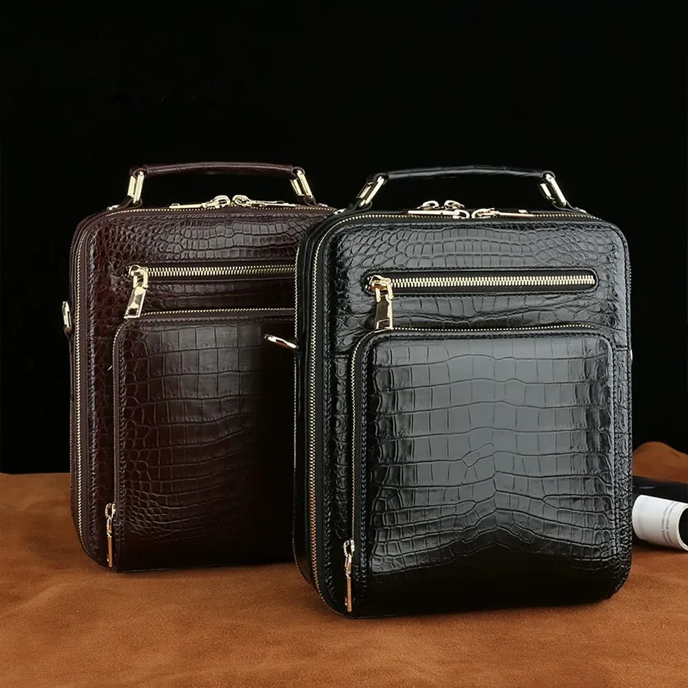 Real Crocodile Leather Large-Capacity Men's Handbag Authentic Crocodile Leather Business Bag Fashion Men's Shoulder Bag