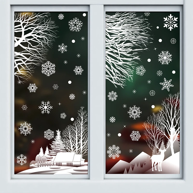 Christmas Winter Snowflake Stickers Santa Claus Xmas Tree Elk Window Glass Stickers Electrostatic Stickers Decor Happy New Year