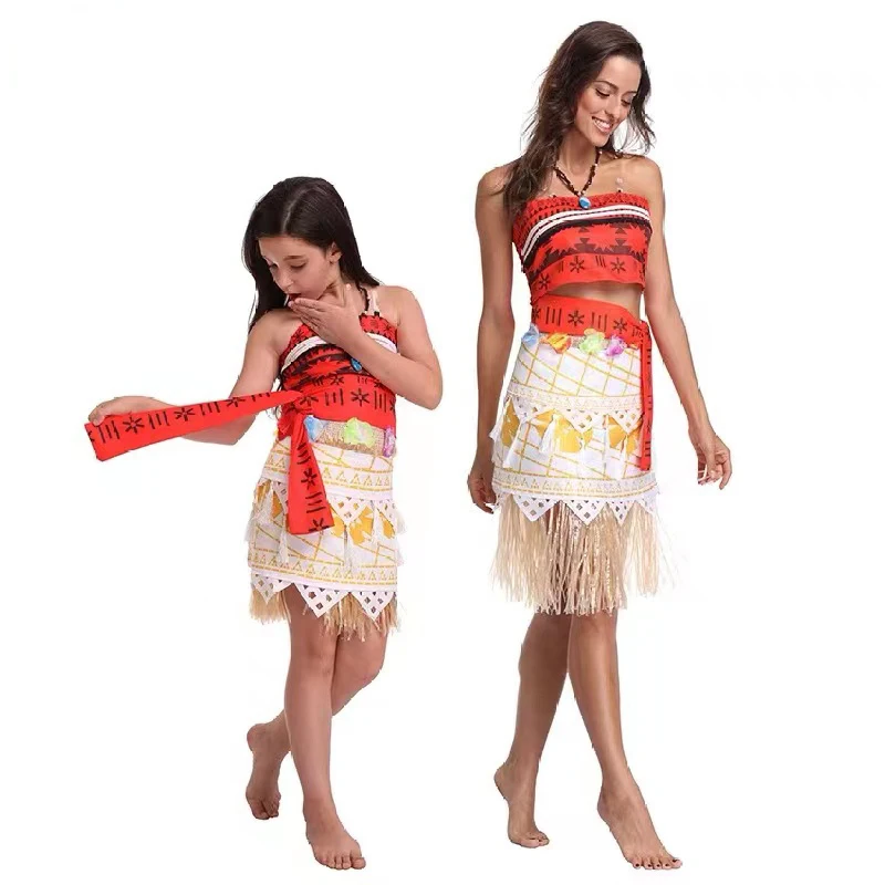 Kinder Cosplay Vaiana Moana Prinzessin Kostüm Kleid Erwachsene Halskette Perücke Mädchen Halloween Party Moana Kleid Kostüm Cosplay