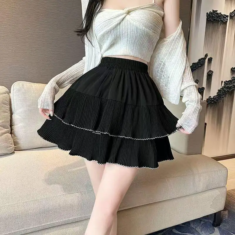 New Spring and Summer New Girls' Chiffon Half Skirt Sweet Beauty Style Ruffled Cake A-Line Skirt Versatile Teenage Short Skirt