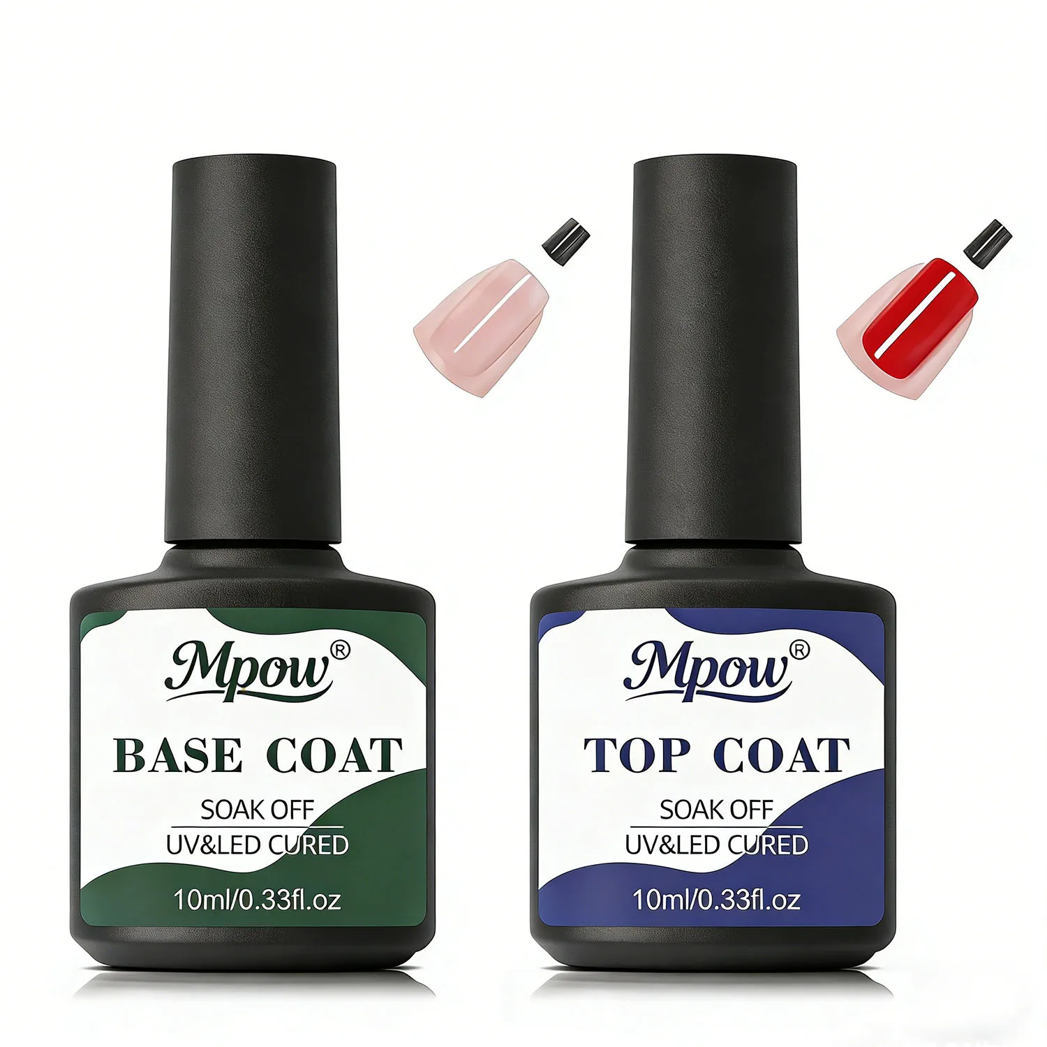 Mpow 1/2 Pcs 10ml Base Coat & Top Coat Gel Nail Polish Set Soak Off UV LED Semi Permanent Nail Art Manicure Functional Tool