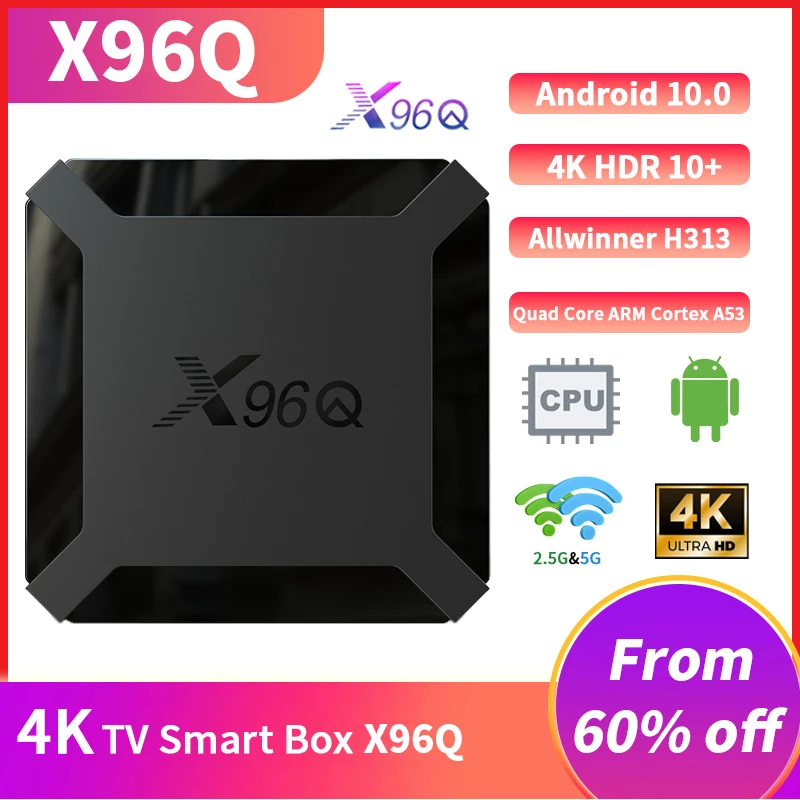 X96Q Android 10.0 4K Cortex A53 Smart TV BOX 2 ГБ 16 ГБ Allwinner H313 Четырехъядерный процессор Подходит для различных ТВ-приставки 1 ГБ 8 ГБ
