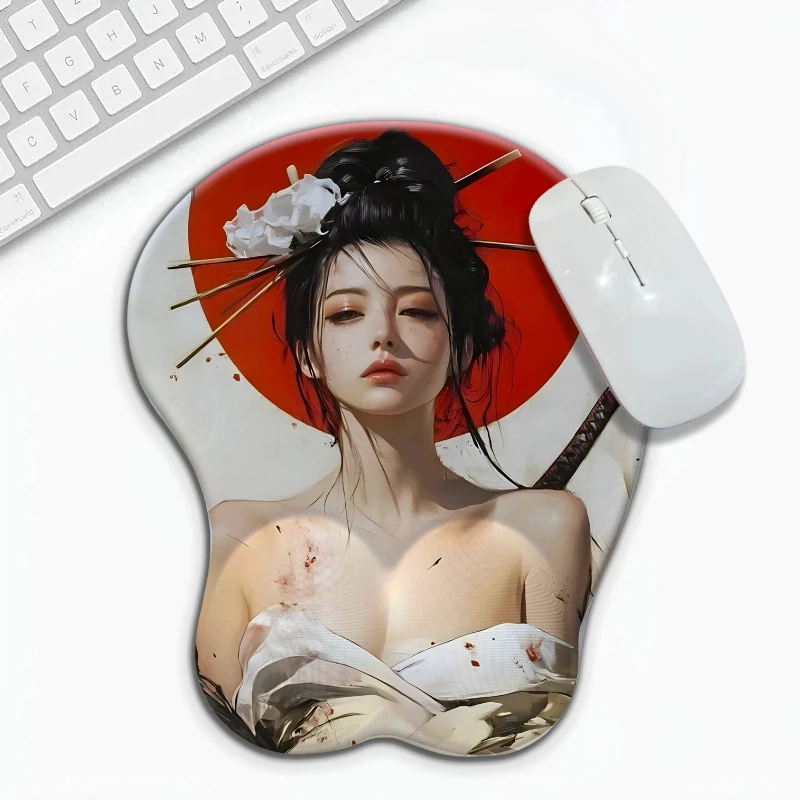 

Japanese Female Samurai Ninja Style 3D Mouse Pad Soft Silicone Wrist Rest Free Shipping Desk Pad Gamer Use Ergonomic