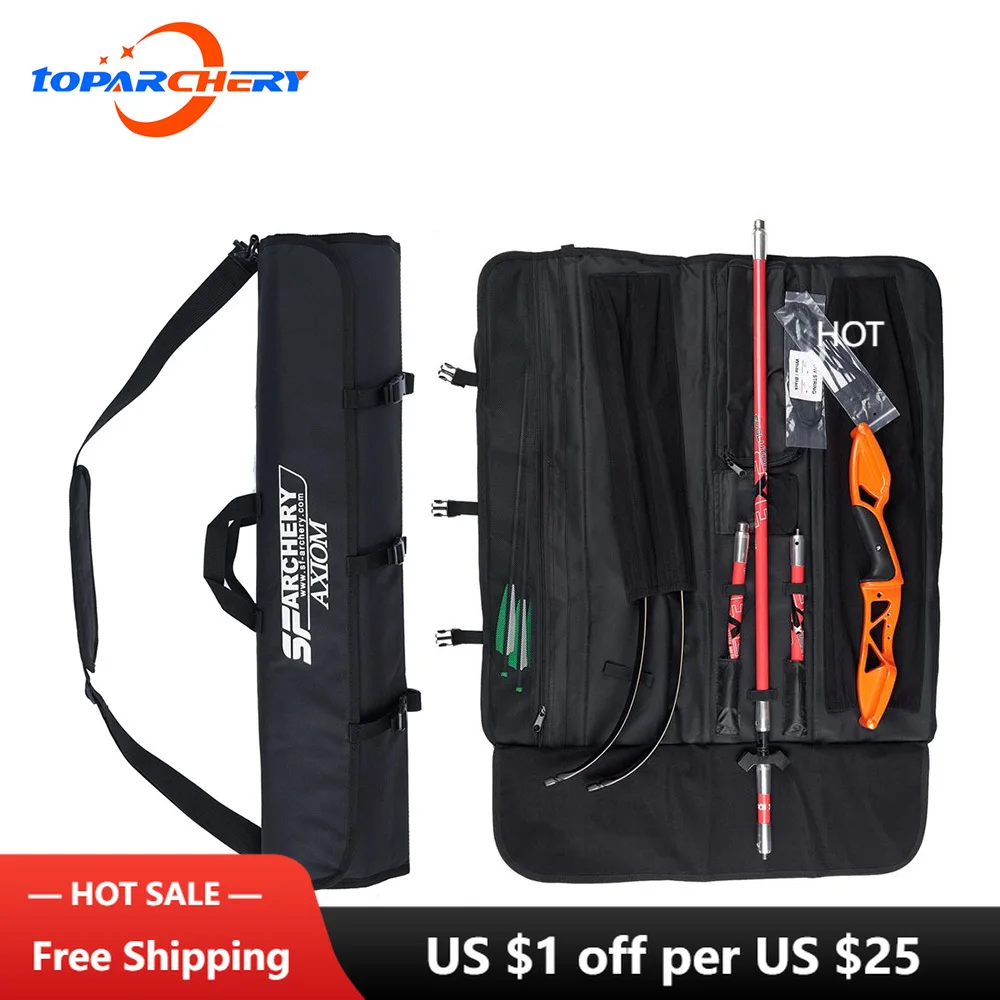 Portable Foldable Takedown Recurve Bow Bag Archery Bow Soft Case Shoulder Handle Carrying Shooting Blue Black Hunting Bow Bag