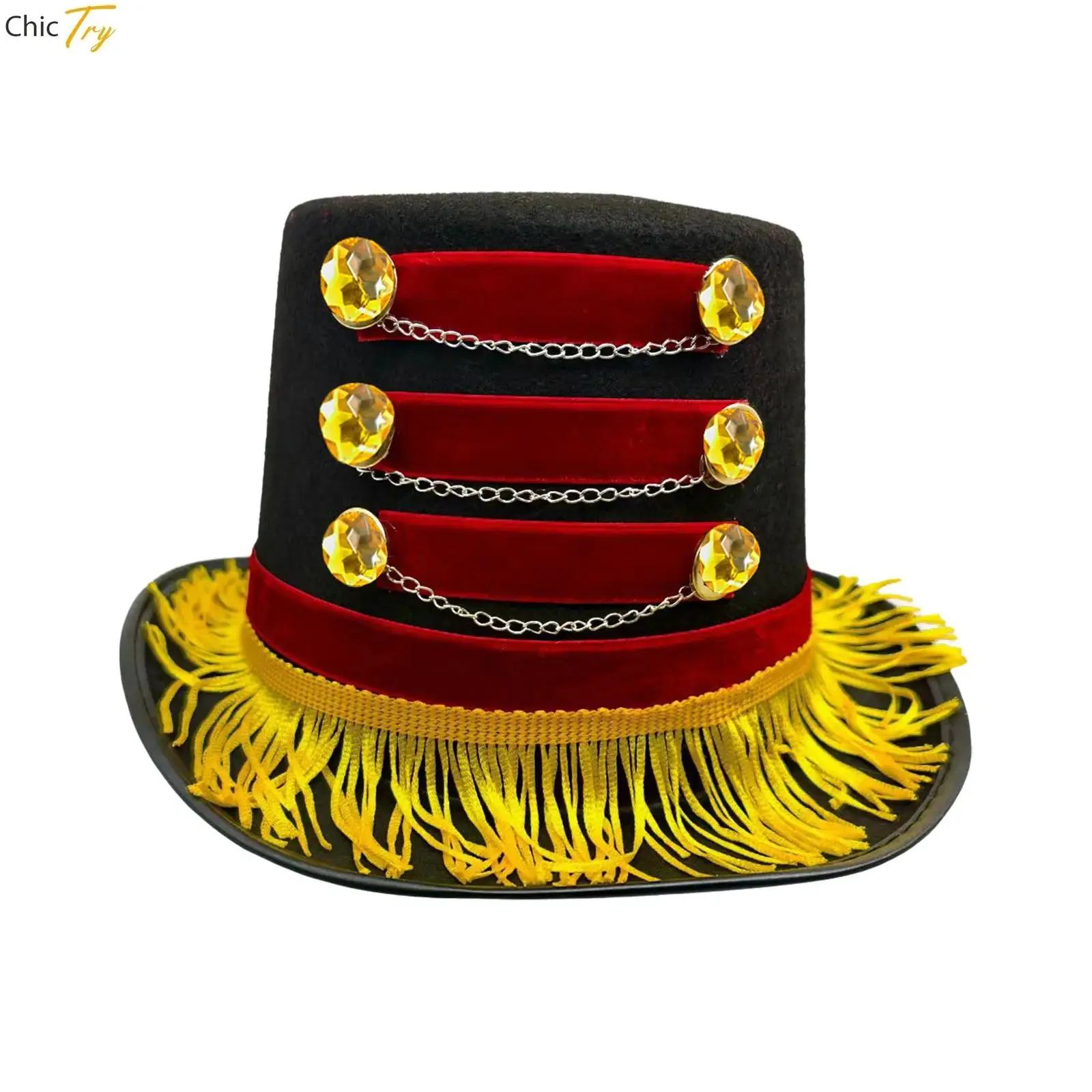 قبعات فاسيناتور عتيقة السيرك Ringmaster Coachman قبعة الذهب هامش سلسلة وحيد القرن لجميع القديسين زي حفلة كرنفال #1