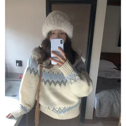 Deeptown Winter Vintage Knitted Sweater Women Korean Fashion Oversized Jumper Aesthetic Harajuku Japanese Casual Pullover Loose