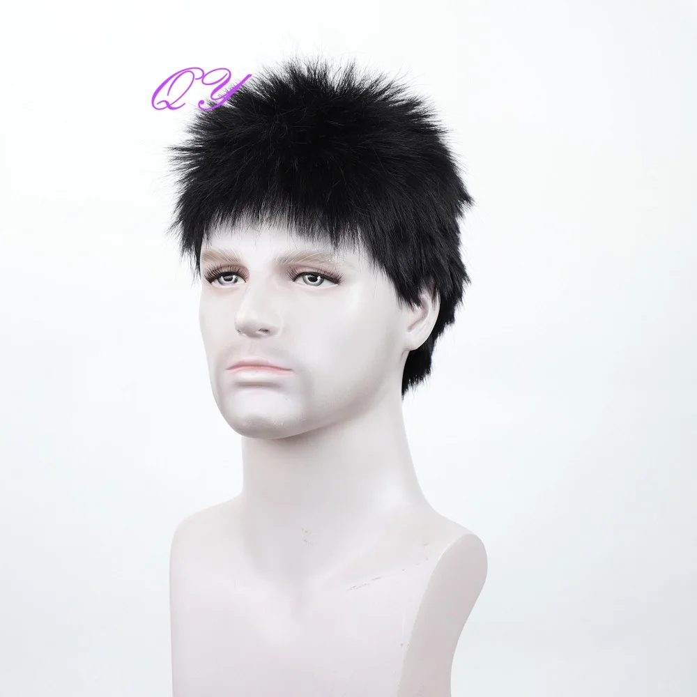 Synthetic Men's 2 Inch Short Wig Black Handsome With Bangs Wig Pixie Cut High Quality Man Hair Wig