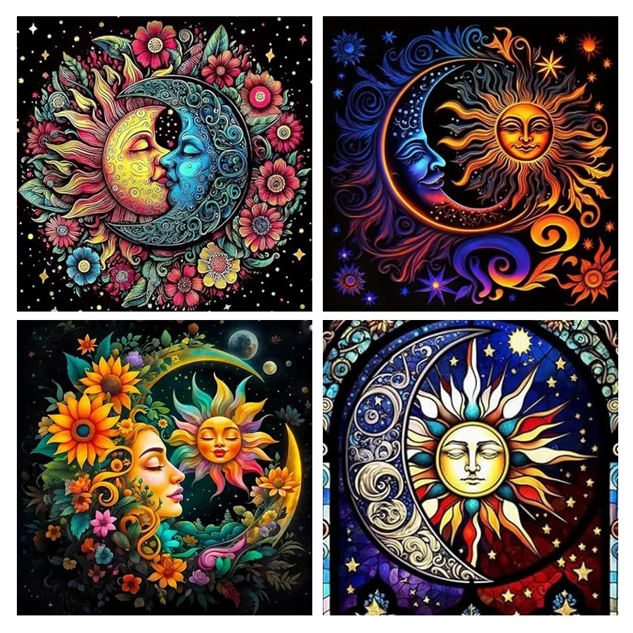 Fullcang Diy Diamond Painting New Collection Celestial Sun And Moon Full Square Round Drill Mosaic Embroidery Picture Wall Decor