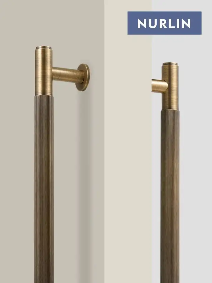 Nurlin-Doppio viso semplice a strisce lineari porta in vetro di legno doccia elettrodomestico da cucina oro opaco nero