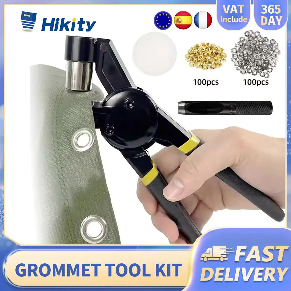 Hikity Kit de pinces à œillets 3/8 pouces (10 mm) avec 200 œillets métalliques, outil de pose manuel portable pour ceintures en cuir
