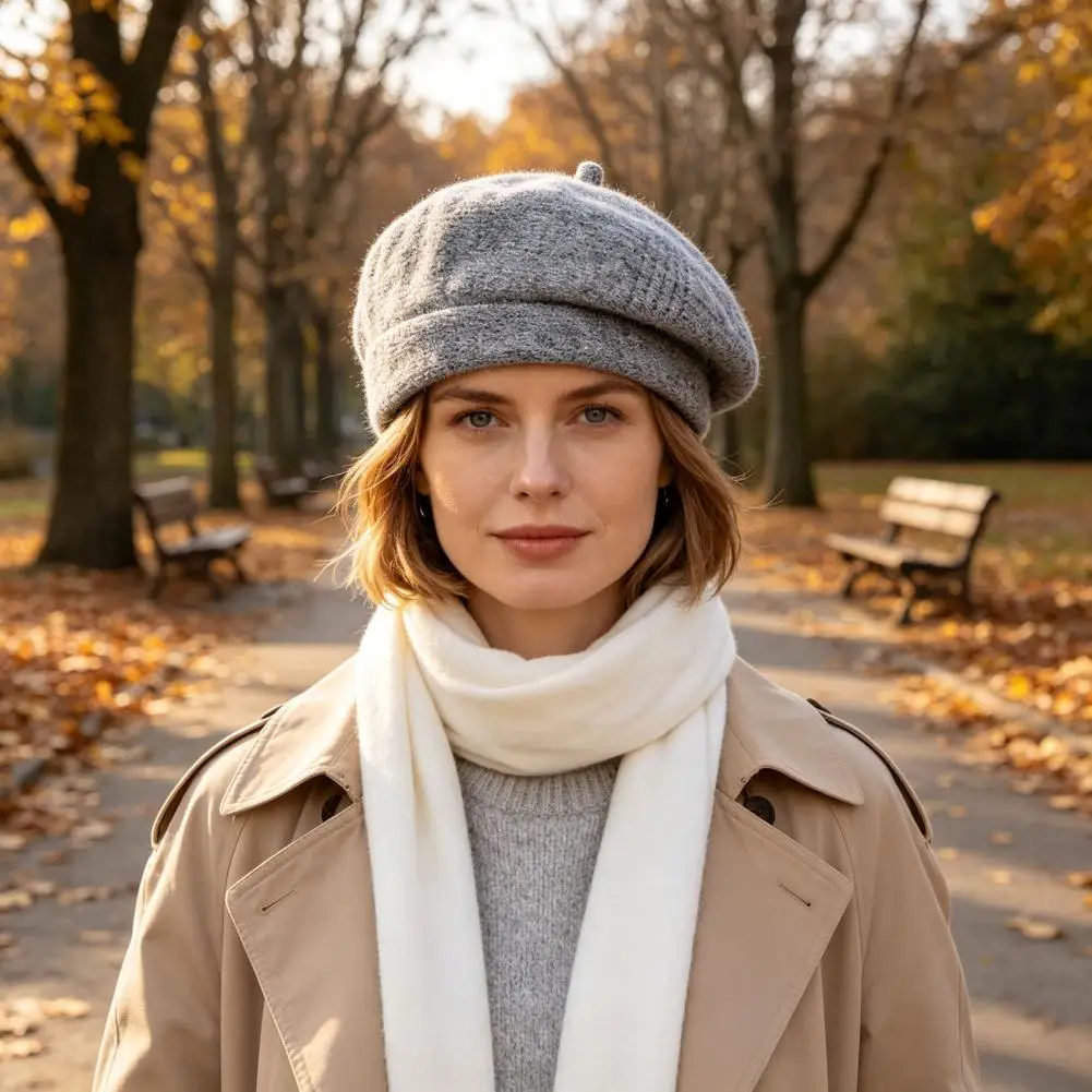 Weekend Leisure Hat Knitted Beret Hat for Women Winter Warm Painter Cap Fleece Lined Cozy Artist Hat Classic for Men for Women