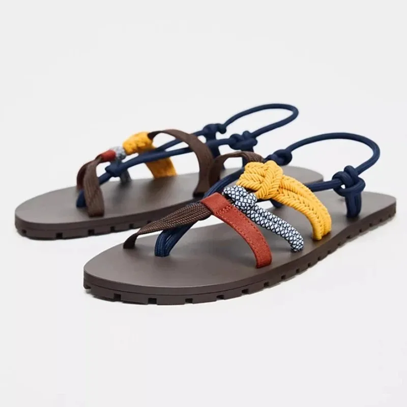 

Comfort Mixed Color Cross Strap Flat Sandals Women Round Toe Split Toe Back Strap Bohemian Gladiator Sandals Beach Casual Shoes