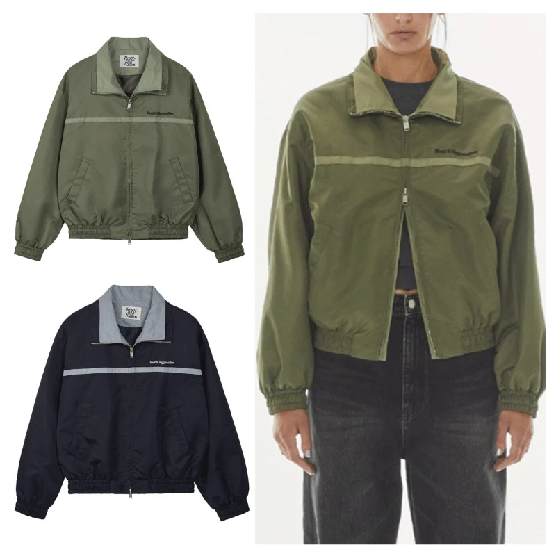 

Unisex Jacket Rest and Recreation Color Block Lapel Zipper Short Jacket Loose Fit American Style Coat for Mens and Womens