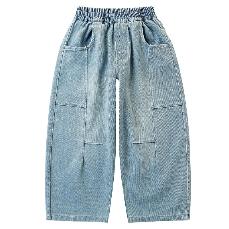 

2026 Boys‘ Curved Blade Denim Jeans, Spring Casual Pants for Big Kids, Trendy Straight Leg Bottoms New Arrival