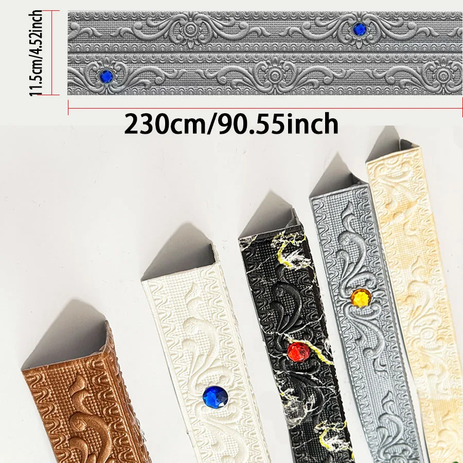 Jtengsys Oversize Wallpaper Border with Gemstone 3D Foam Skirting Self-Adhesive Flexible Wall Base Molding Decorative Frame Wall