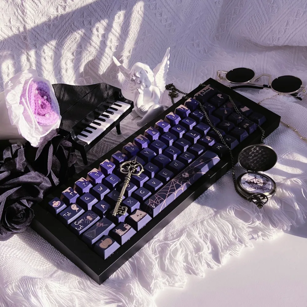 Little Witch‘s Gala Feast Halloween Theme Style PBT Keycaps Purple Keycaps Cherry Height for MX Switch Mechanical Keyboard