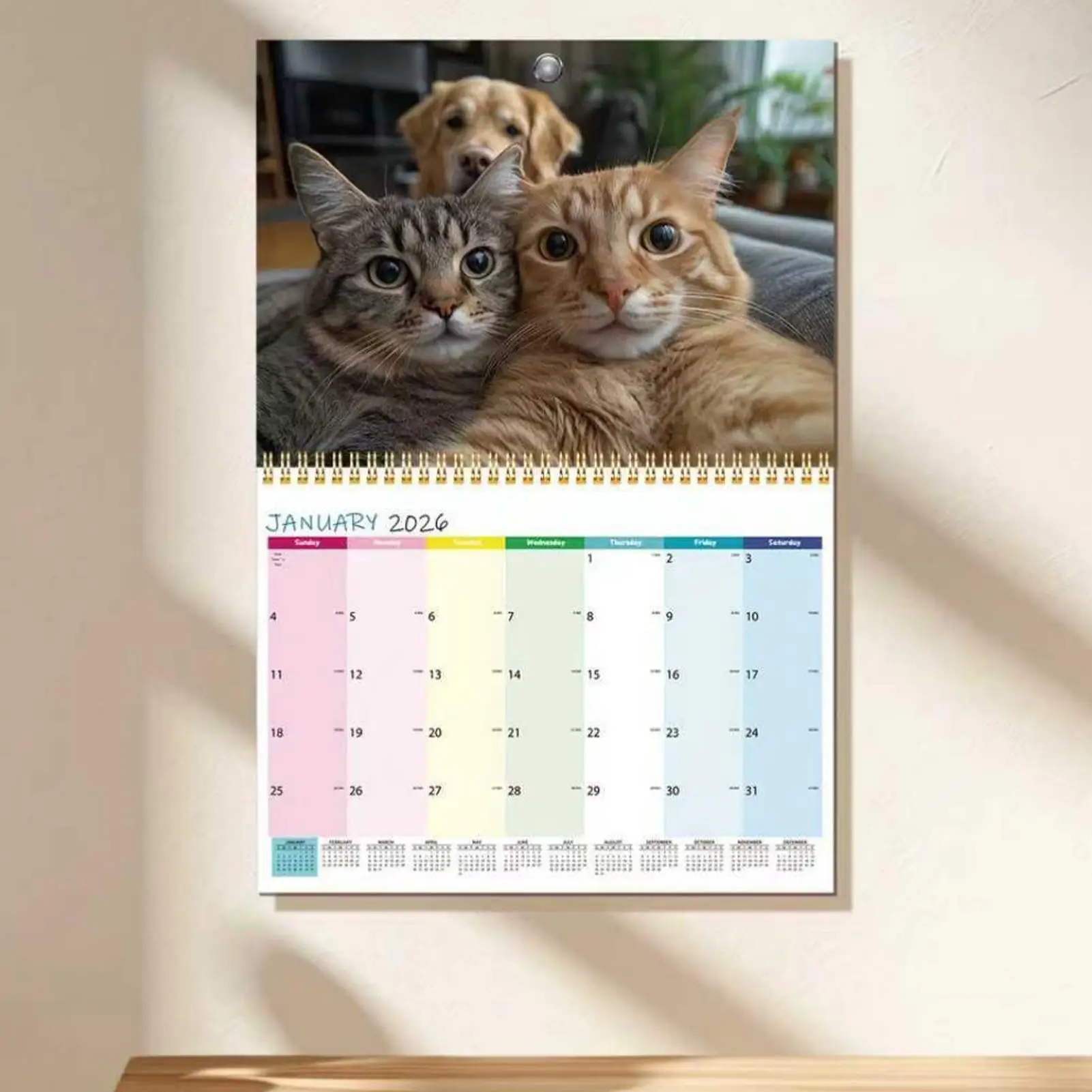 Calendrier mural chat 2026 joli calendrier de bureau mensuel 2026 pour l'organisation d'étude Table lieu de travail planification scolaire maison famille