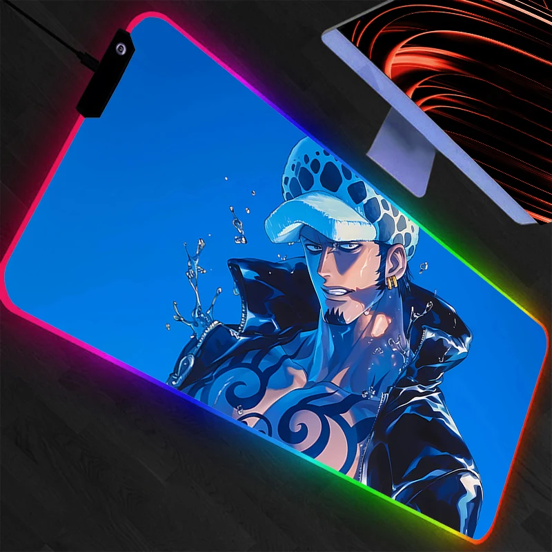 RGB Large Gaming Mouse Pad One Piece Anime PC Computer Gamer Desk Mat Backlight XXL Laptop LED Mousepad Backlight animr