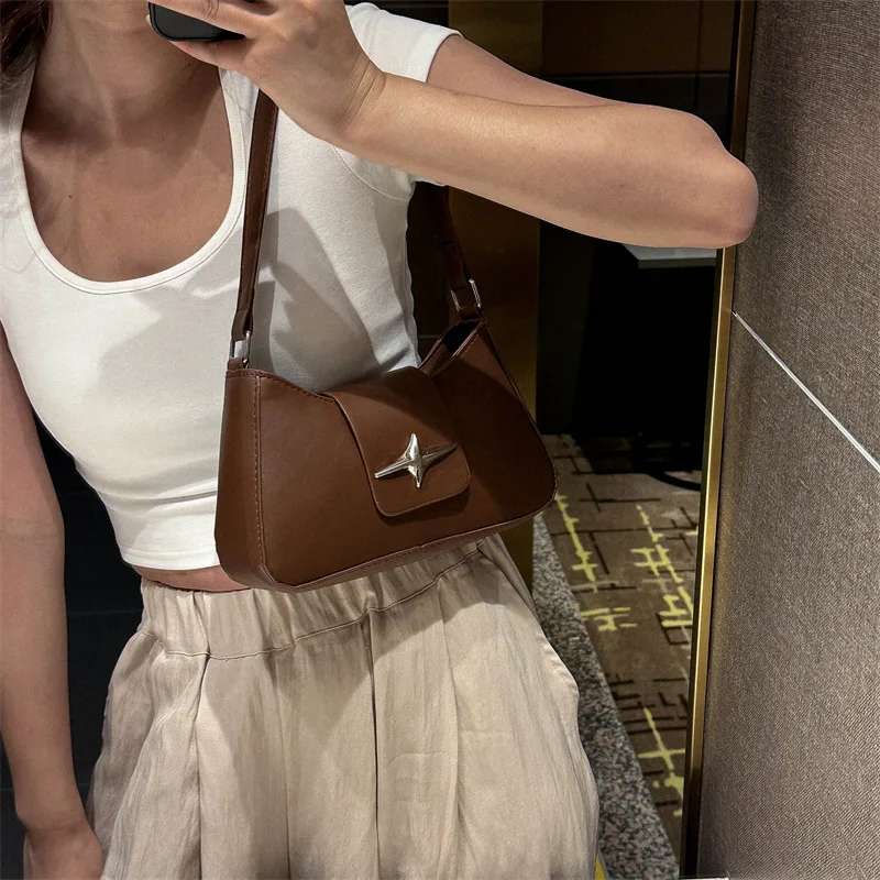 

2025 Classic Y2K Small Purse Luxury Brand Female Handbags Vintage PU Leather Shoulder Bags for Women Daily Ladies Underarm Bag
