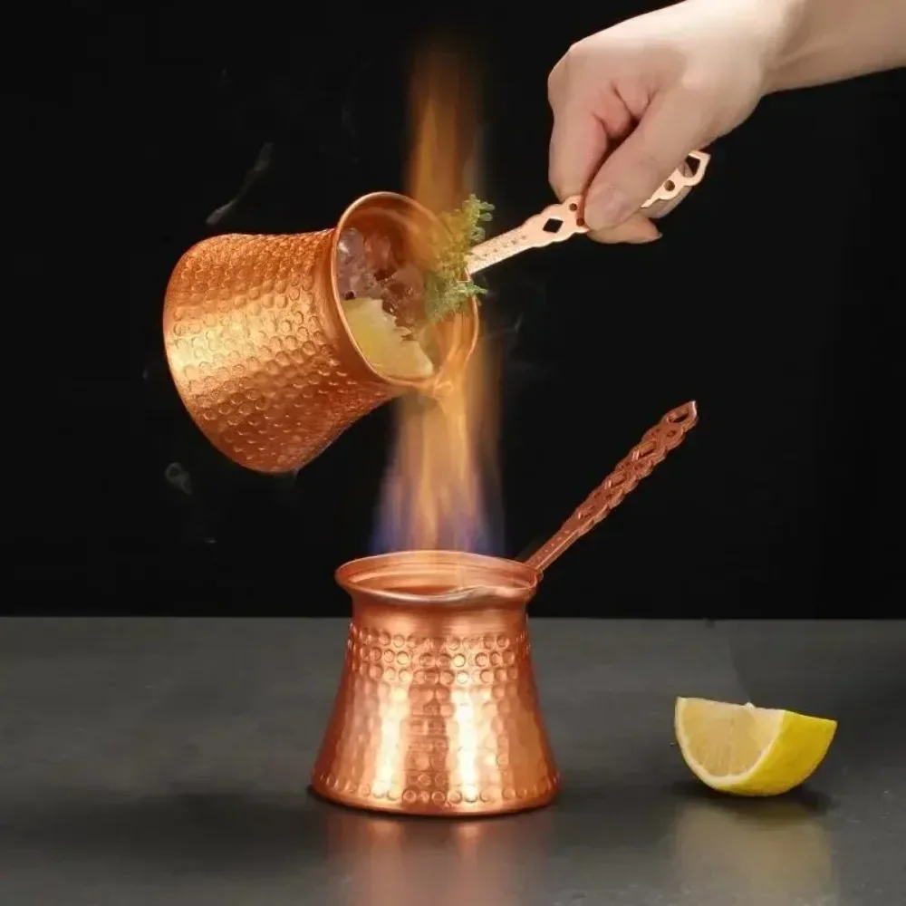 إبريق قهوة تركي مطروق يدويًا من النحاس بالتنقيط صانع القهوة Cezve Ibrik كوب ترمس بالحليب وعاء موكا مقبض نحاسي ملحقات القهوة