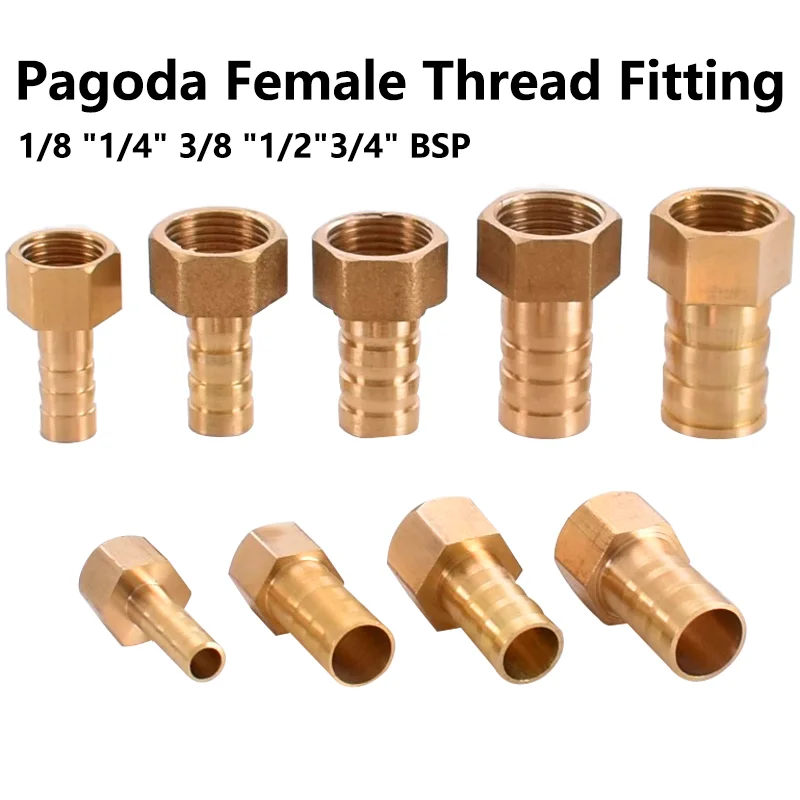 3/4 BSP Female Thread Pagoda Connector Hose Barb Connector Hose Tail Thread PC Brass Water Pipe Fittings 6 8 10 12 14 16mm