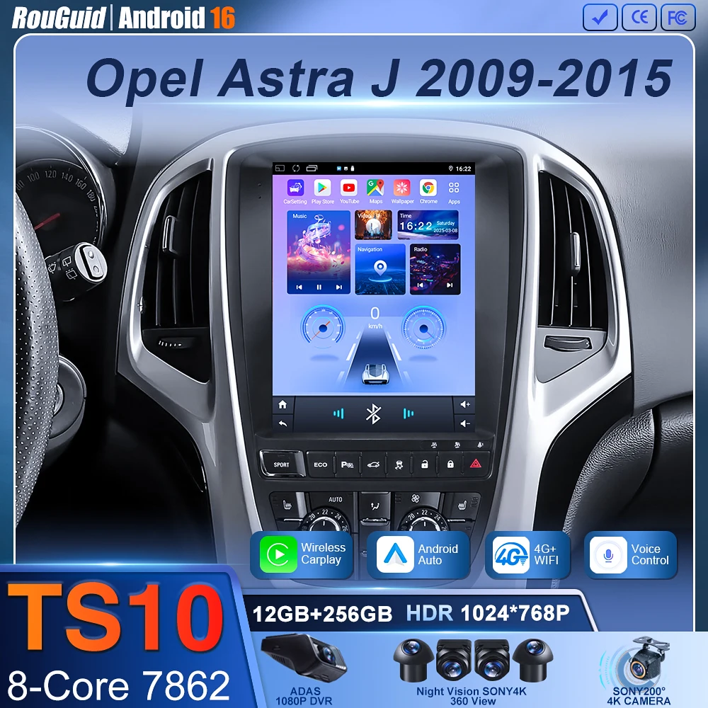 9.7 inch For Opel Astra J 2009-2015 Android 16 Car Radio Multimedia Video Player GPS Tesla Model wireless android Auto WIFI 4G