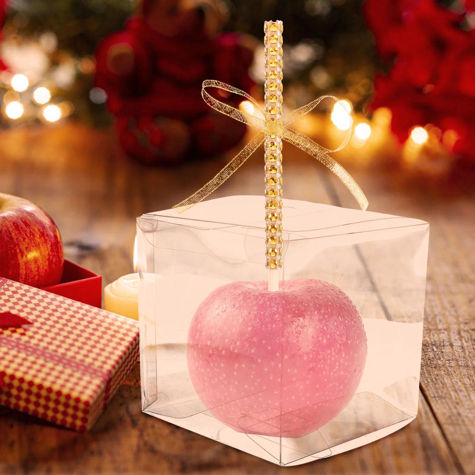 

1Set Transparent Gift Case Reusable Plastic Wood Material Christmas Apples Biscuits Jewelry Storage Not Easily Deformed