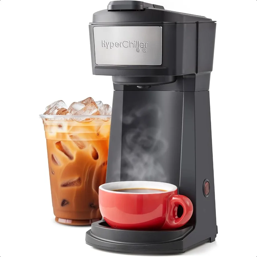 

HyperChiller EHC210N Iced Hot Coffee Maker KCup or Coffee Grounds 8 10 or 12oz Pours Removable KCup Holder and Reusable Mesh Fi