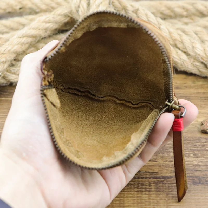 New Top Layer Cowhide Vintage Vegetable Tanned Leather Wallet Simple Japanese Style Zipper Wallet