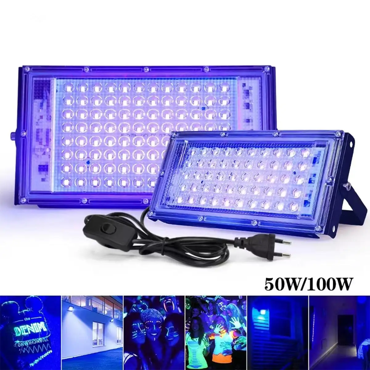 LED UV 플러드라이트 50w 100w 395nm 경화 플러드라이트 자외선 램프 살균등 프로사이트 플러그 240v 전구 자외선 룸