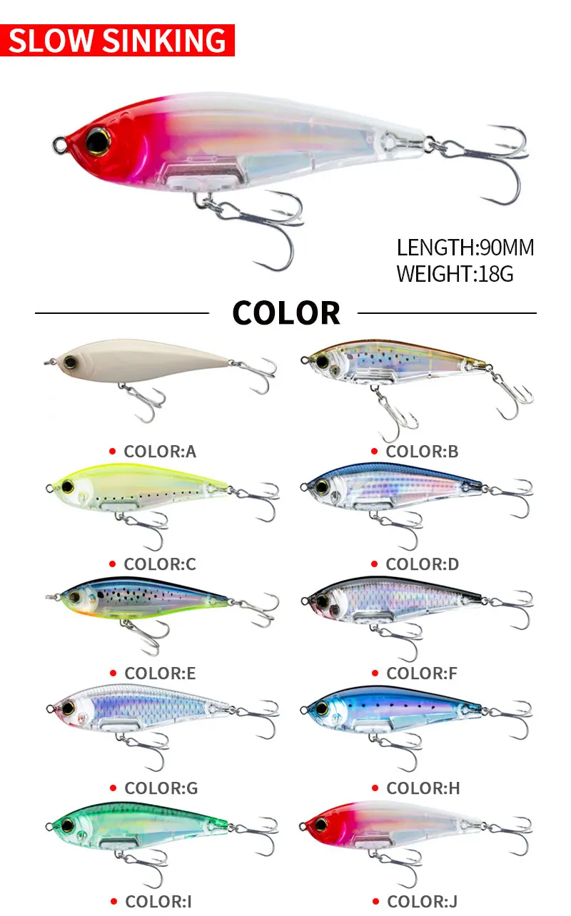 3D Inshore Twitchbait 90SS Slow Sinking 9cm 18g Pencil Stick Bait Saltwater Pesca Artificial Bait Seabass Fishing Lures Supplies