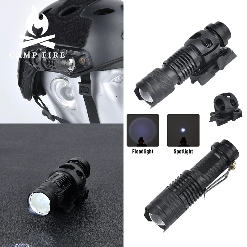 Tactical Helmet Light FAST Helmet Flashlight Strobe Telescopic Zoom Survival Safety Lamp With Hat Clamp Holder Camping Hunting