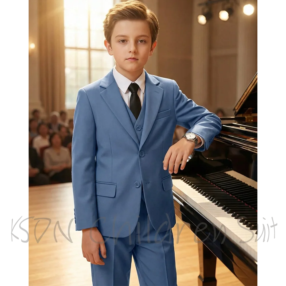 

Children Boy's Suit 3 Piece Notch Lapel Single Breasted Blazer Slim Fit Kids Piano Recital Concert Wedding Set Jacket Vest Pants